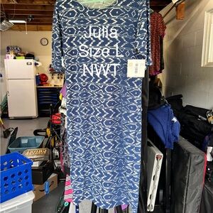 LuLaRoe Blue and White Sheath Midi Dress